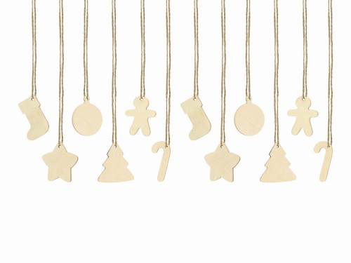 Drewniane zawieszki do prezentów, mix (1 op. / 12 szt.)