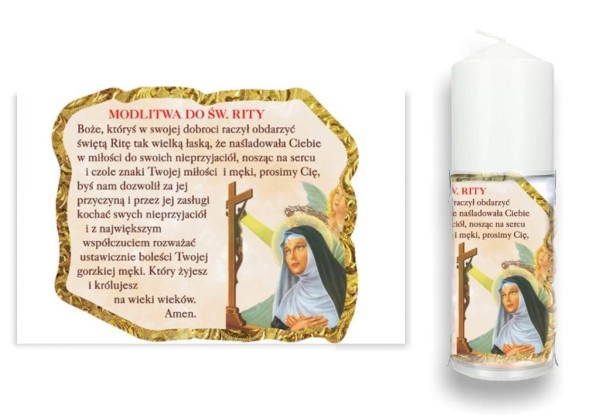 Zestaw OBRAZ na płótnie i świeca ŚW. RITA do spraw beznadziejnych