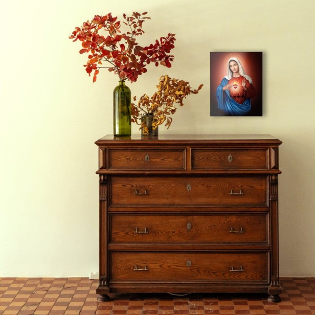Obraz na desce lipowej – Serce Maryi 15×20 – miłość, czułość i zawierzenie | SACRA LIGNUM™
