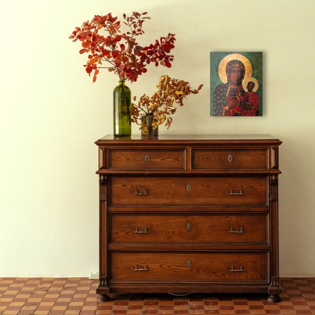 Obraz na desce lipowej – Matka Boża Częstochowska 15×20 – Królowa Polski | SACRA LIGNUM™