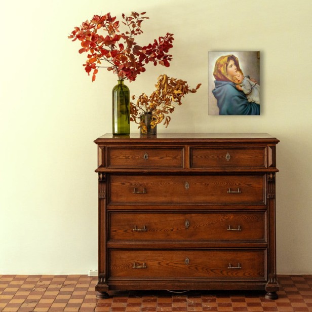 Obraz na desce lipowej – Matka Boża Cygańska 15×20 – matczyna opieka i bliskość | SACRA LIGNUM™