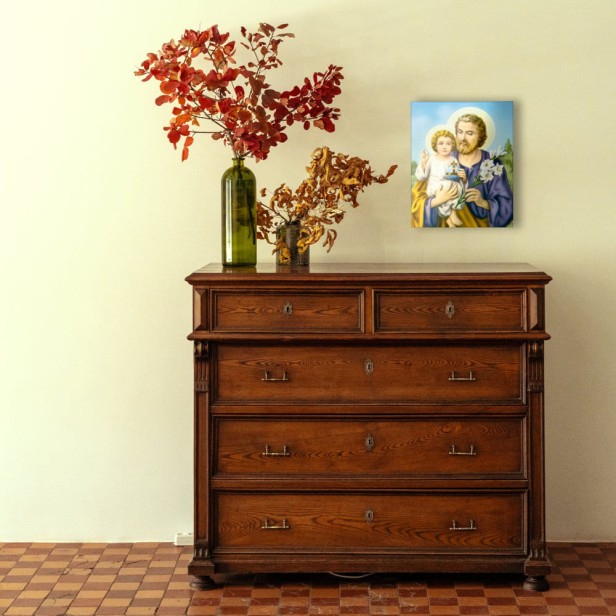 Obraz na desce lipowej – Święty Józef 15×20 – opiekun rodziny i wiary | SACRA LIGNUM™