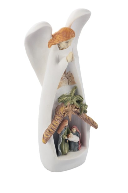 Szopka bożonarodzeniowa - Święta Rodzina - Anioł - świecąca -18cm