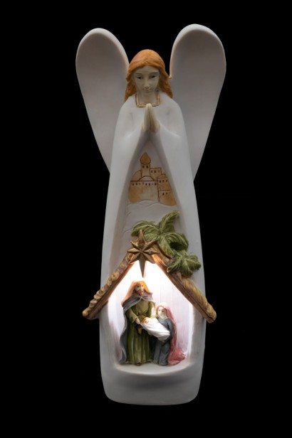 Szopka bożonarodzeniowa - Święta Rodzina - Anioł - świecąca -18cm