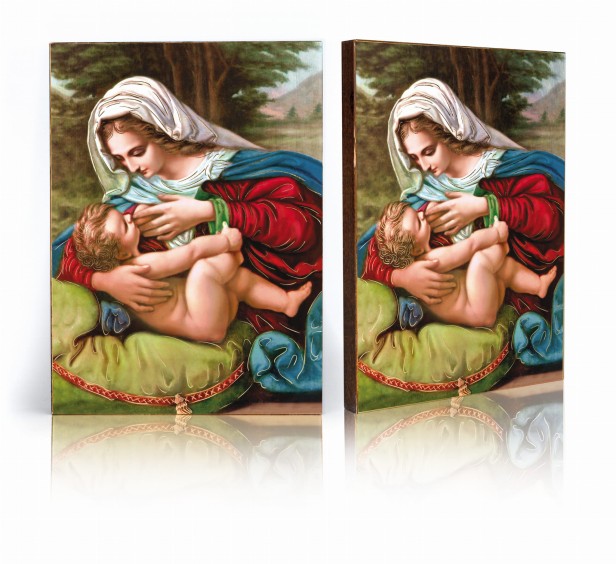 Ikona Matki Bożej Karmiącej na desce olchowej 17×23 cm z certyfikatem | ICONA SACRA™ – Alnus