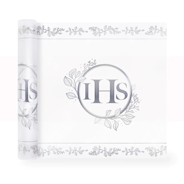 ZESTAW dekoracji stołu na Komunię EUKALIPTUS srebrny 10% TANIEJ