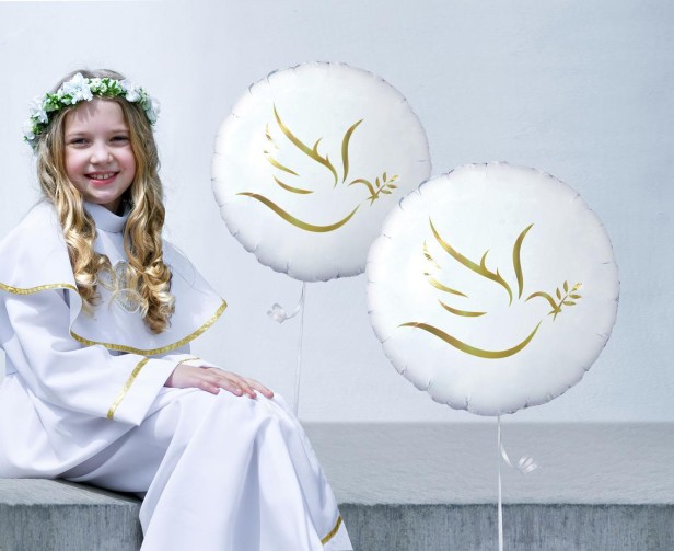Balon foliowy „Gołąbek z listkami” – okrągły, 45 cm