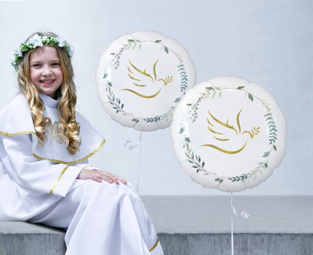 Balon foliowy „Gołąbek z zielonymi listkami” – okrągły, 45 cm