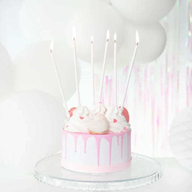 Świeczki dekoracyjne na tort, BIAŁE długie 8 szt