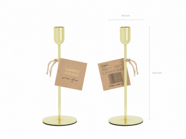 Świecznik złoty h22cm na cienkie świece Ø2 cm