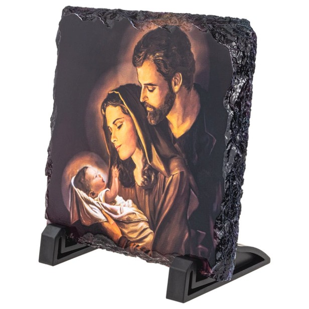 Obrazek Religijny na Granitowej Płytce: Święta Rodzina w Ciepłych Odcieniach Brązu – Ostoja Domowego Ciepła i Spokoju