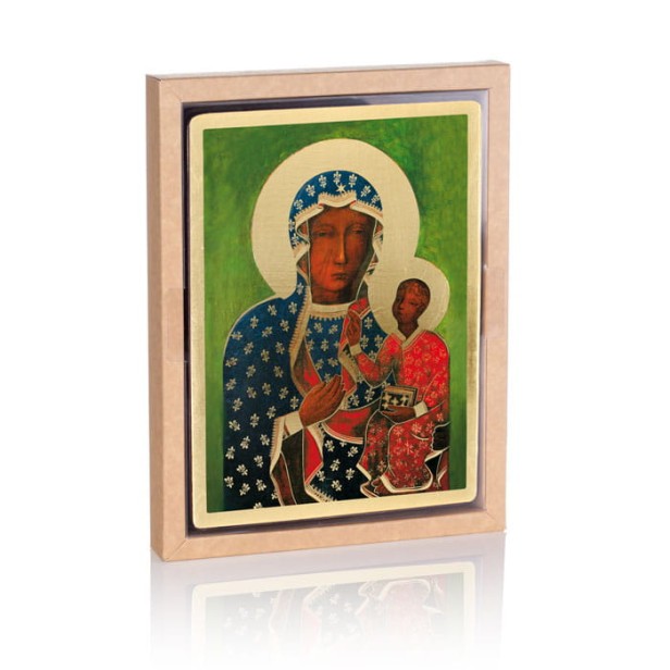 Ikona Matka Boża Częstochowska Wędrująca z certyfikatem - 17x23cm z cytatem