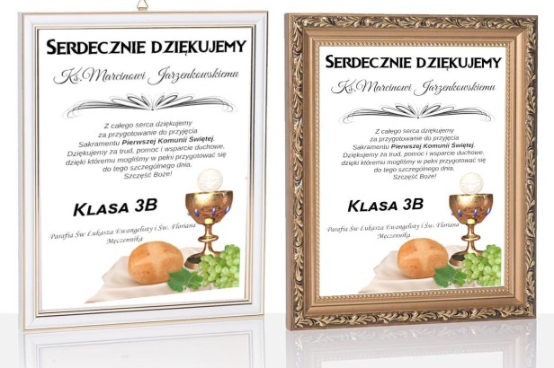 Podziękowanie dla księdza lub katechetki od dzieci komunijnych, druk na szkle | Linia DOTYK SACRUM™