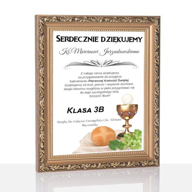 rama VINTAGE -Podziękowanie dla księdza lub katechetki od dzieci komunijnych, druk na szkle | Linia DOTYK SACRUM™
