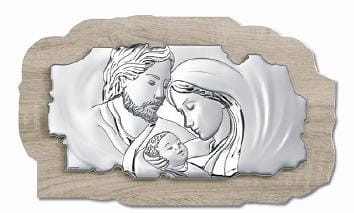 Obrazek srebrny - Święta Rodzina na ozdobnym panelu 22 x 13 cm(uszkodzony, z nadrukiem życzeń GRATIS)
