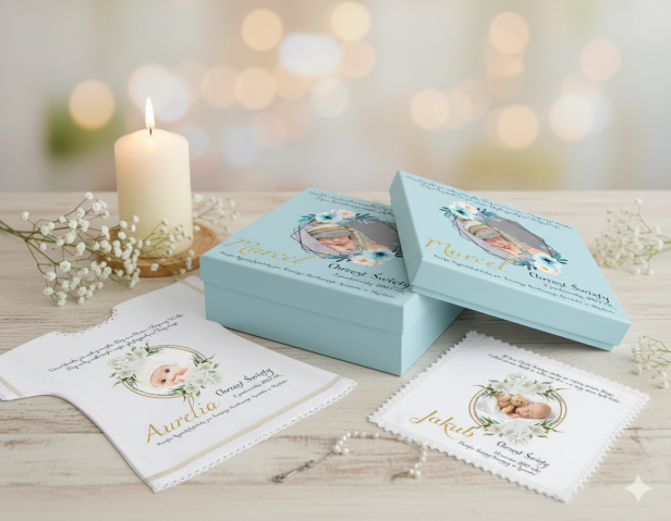 Pudełko ZE ZDJĘCIEM maleństwa - Pamiątka Chrztu Świętego etui Royal Blue Zdjęcie poglądowe, aranżacja