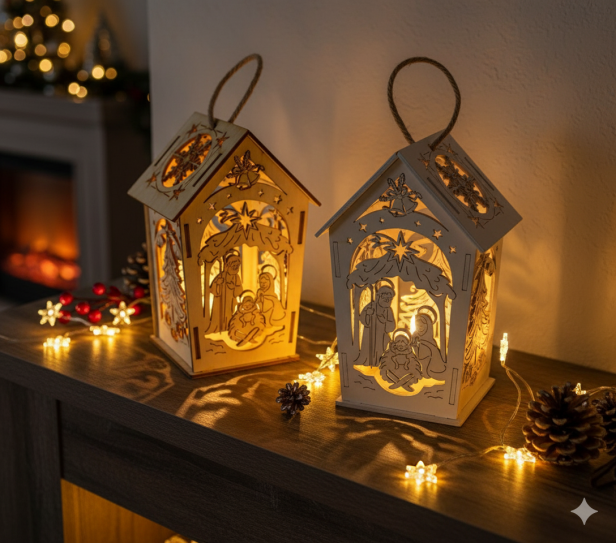 aranżacja świetlna  Lampion Roratni Drewniany LED z Uchwytem – EKO Symbol Adwentu [kolorystyka do wyboru]