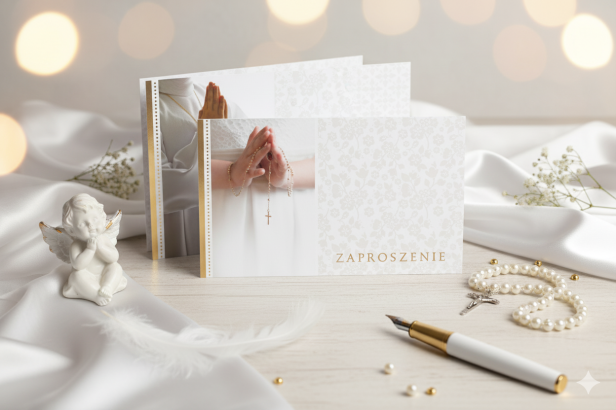 Zaproszenia komunijne – eleganckie zaproszenia na I Komunię Świętą (5 sztuk)