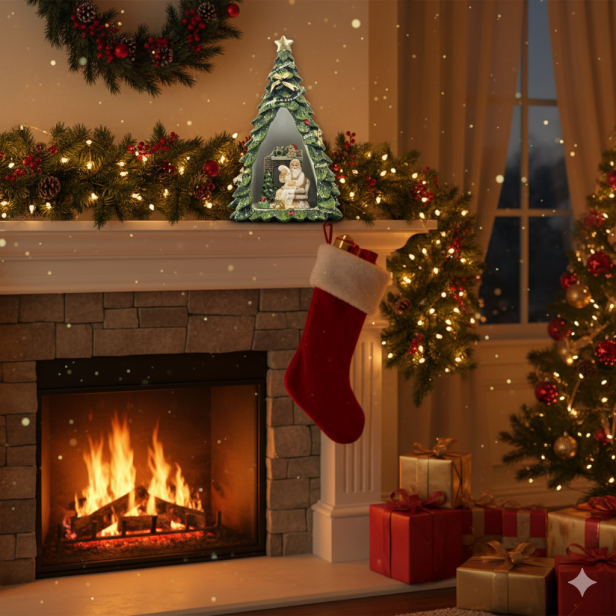 w aranżacji Figurka świąteczna – choinka LED z Mikołajem 17 cm