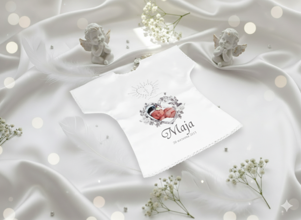 Szatka na Chrzest KOSZULKA ze zdjęciem - Pamiątka Chrztu Świętego