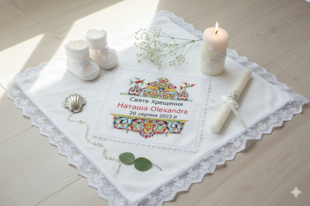 aranżacja Szatka na Chrzest PRAWOSŁAWNA – symbol ortodoksyjny z personalizacją