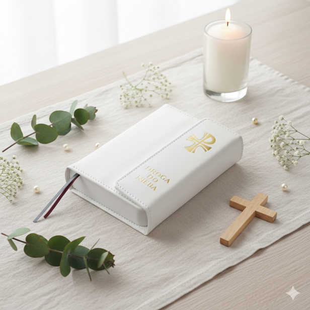 aranżacja Droga do Nieba – Skarbczyk Modlitewnik – Ekoskóra z zapięciem magnetycznym, biały