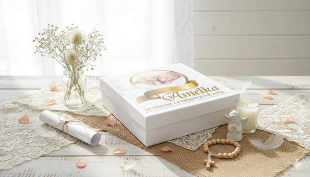 aranżacja Pudełeczko ze zdjęciem dziecka – pamiątka Chrztu Świętego