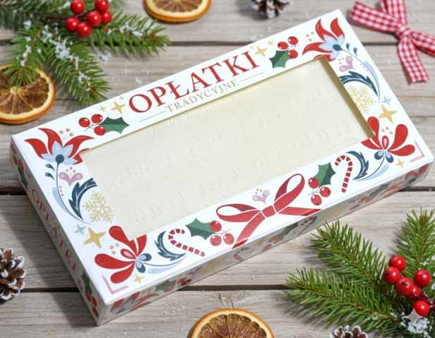 aranżacja Opłatek Wigilijny – 10 Dużych Opłatków w Kartoniku (Edycja Świąteczna)