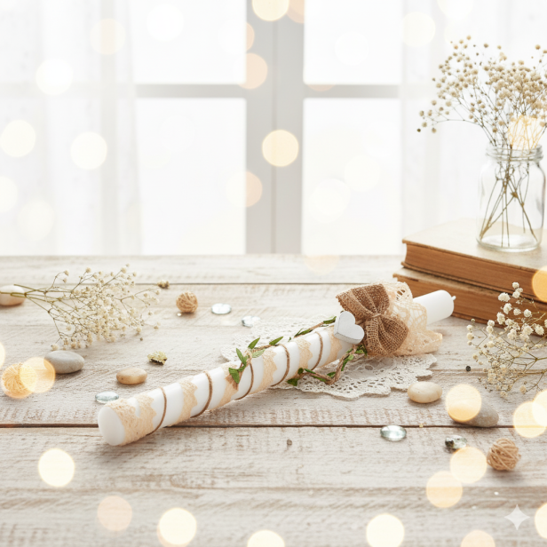 aranżacja EKO świeca ♻ – jut z koronką | Linia EKO Light® – Pamiątka Gromnica