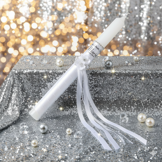 Imienna świeca chrzcielna – model PREMIUM Pure Light ze stroikiem