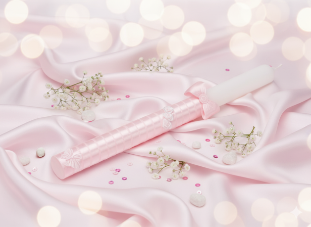 Świeca do Chrztu „Róż Satyna” – elegancka gromnica chrzcielna