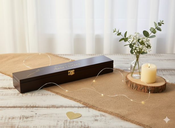 Ślubny grawer -Pudełko drewniane WENGE z grawerem – Pamiątka sakramentu