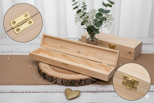 szczegóły produktu -pudełko drewniane naturalne- Pudełko na świecę drewniane EKO ♻ z grawerem – Pamiątka lub prezent gromniczny