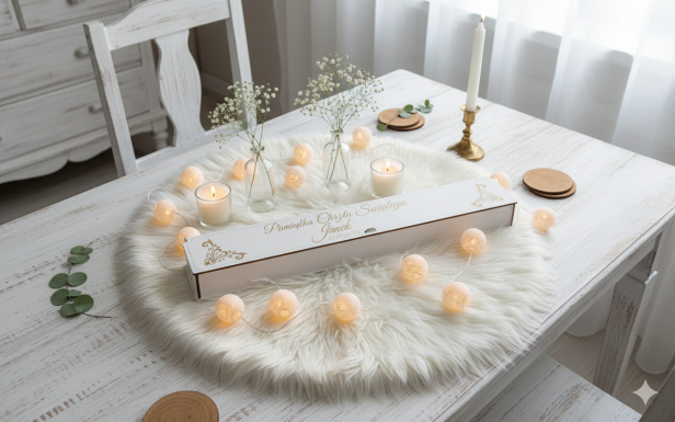 CHRZEST - aranżacja - Pudełko drewniane z grawerem i ornamentem – Pamiątka na gromnicę