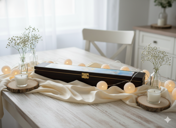 projekt niebieski - Pudełko drewniane WENGE ze zdjęciem – Pamiątka Chrztu Świętego