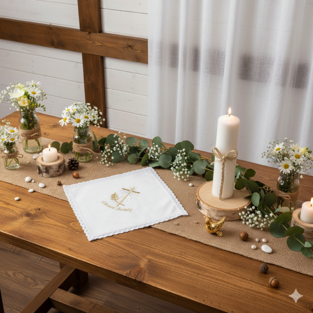 haft złoty - Chusta do Chrztu Świętego z haftem „Krzyż Elegancki” – Linia SIGNUM