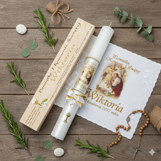 w zestawie z pudełkiem -  Zestaw komunijny PRECIOSA® KRYSZTAŁKI – Blask Wiary i Sakramentalnego Światła