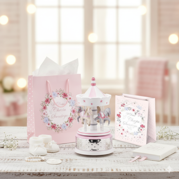 w aranżacji Zestaw upominkowy ROYAL PINK – karuzela pozytywka, laurka i torba prezentowa