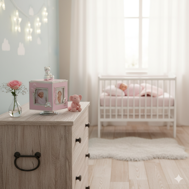 pokój małej księżniczki aranżacja Szkatułka pozytywka PINK | Linia BAMBINO® – Pamiątka Chrztu, Roczku i Urodzin