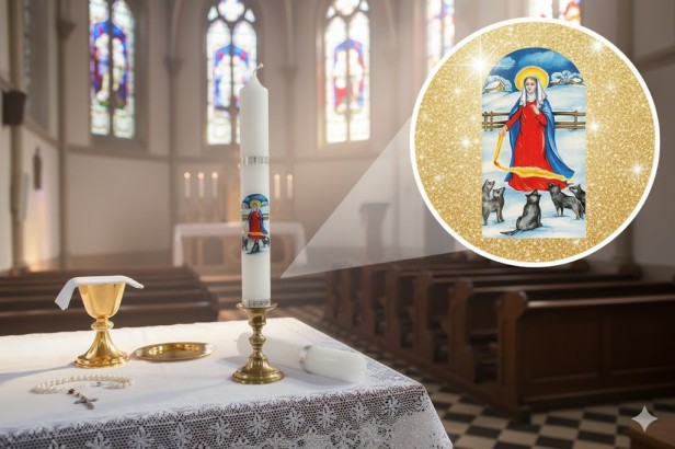 wariant biały Świeca gromnica Matka Boska Gromniczna – H: 28 cm Ø: 3 cm (