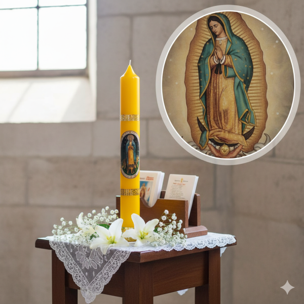 żółta Gromnica świeca Matka Boża Gromniczna MAXI – dł. 45 cm Ø: 6 cm