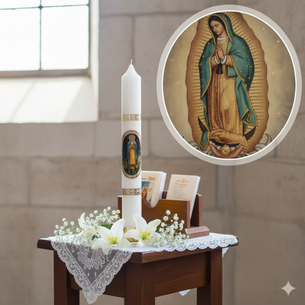 biała Gromnica świeca Matka Boża Gromniczna MAXI – dł. 45 cm Ø: 6 cm