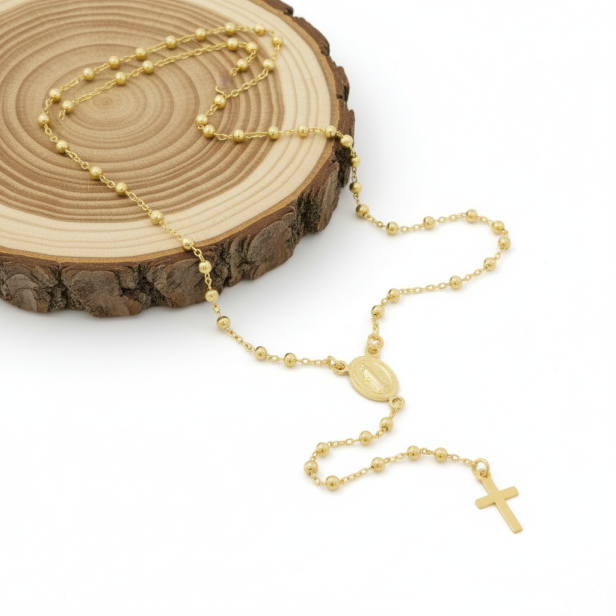 Różaniec srebrny, pozłacany – Cudowny Medalik pr. 925 – 45 cm