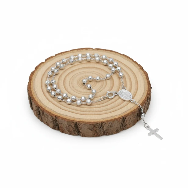 Srebrny różaniec diamentowany – 5 dziesiątek, srebro 925, 50 cm, 12 g