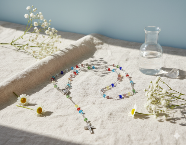 w aranżacji Różaniec srebrny MISYJNY pr. 925 – kolorowe paciorki, 7,5 g (rozpinany)