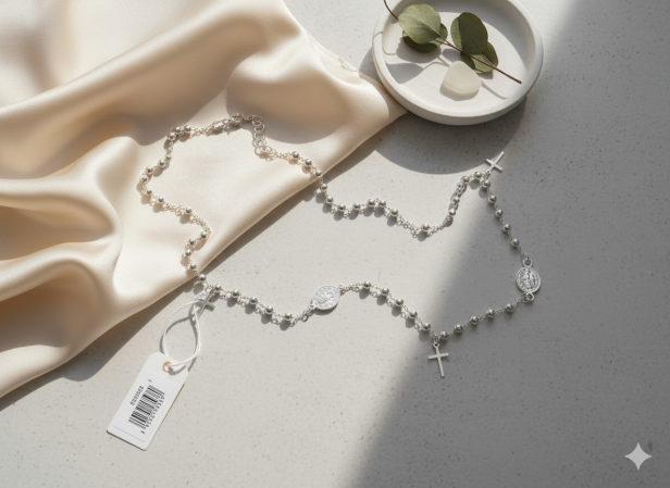 Różaniec srebrny KORONKA – Św. Benedykt i Cudowny Medalik pr. 925 – 6,5 g