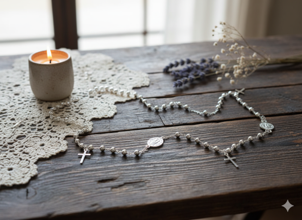 Różaniec srebrny KORONKA – Św. Benedykt i Cudowny Medalik pr. 925 – 6,5 g