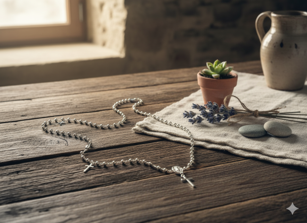 Różaniec srebrny KORONKA – Św. Benedykt i Cudowny Medalik pr. 925 – 6,5 g