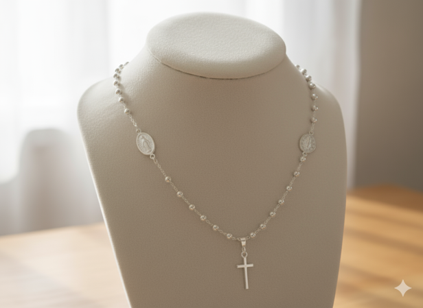 Różaniec srebrny KORONKA – Św. Benedykt i Cudowny Medalik pr. 925 – 6,5 g