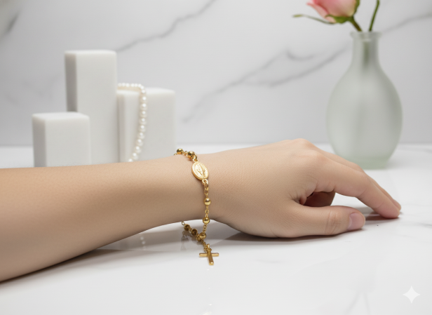 Różaniec srebrny pozłacany – bransoletka na rękę 10-tka pr. 925, 2,5 g